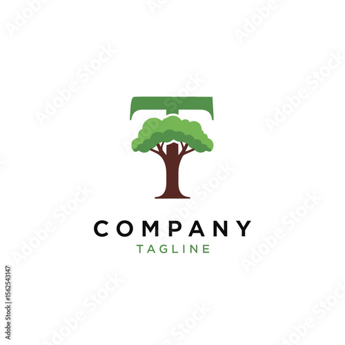 Minimalist logo design featuring a tree merged with the letter t in green and brown