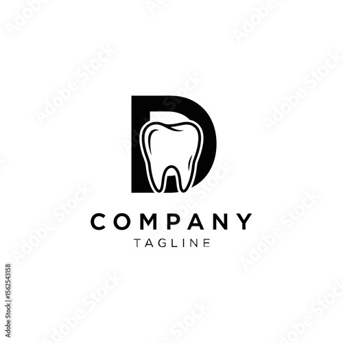 Minimalist dental logo design featuring a tooth inside a stylized letter d shape for a dental company