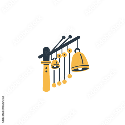 Illustration of traditional musical instrument angklung with hanging bamboo tubes and bells in flat design style