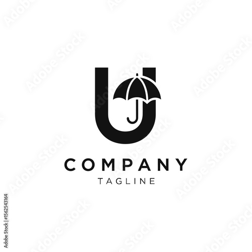 Minimalist black and white logo design combining umbrella and letter u for company branding