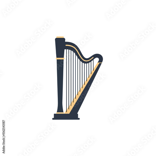 Minimalist illustration of a classical harp with simple design and strings