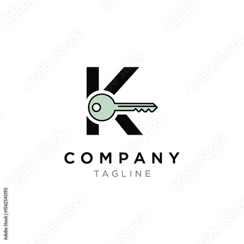 Minimalist logo design featuring a key integrated into the letter k for company branding
