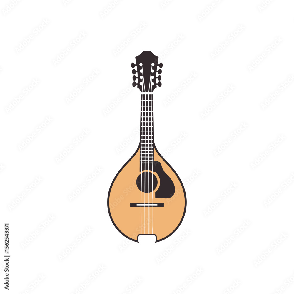 Fototapeta premium Illustration of a traditional mandolin musical instrument with wooden body and strings
