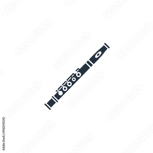 Minimalistic icon of a wooden flute musical instrument with finger holes on white background