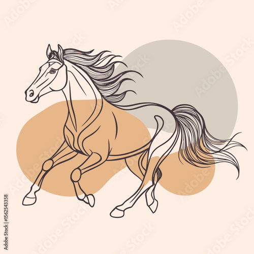  a wild horse running gracefully, dynamic mane and tail flowing in the wind, minimal abstract vector design, isolated on white background, perfect for equine-themed art, logo, or nature branding