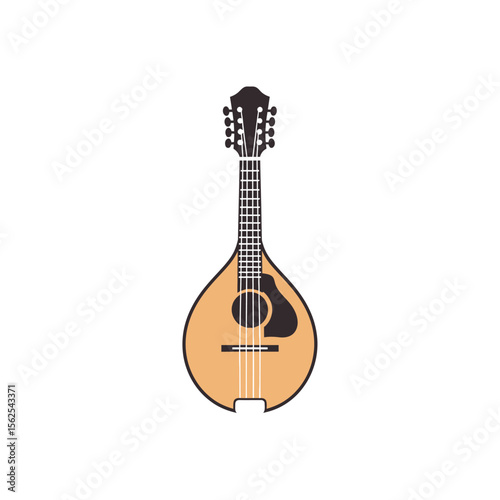 Illustration of a traditional mandolin musical instrument with wooden body and strings
