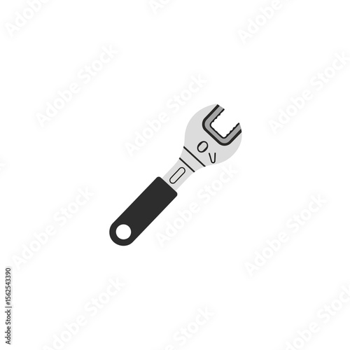 Minimalistic icon of an adjustable wrench with black handle on white background