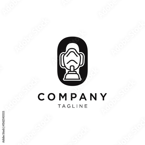 Minimalist black and white logo design featuring a protective gas mask symbol for modern company branding