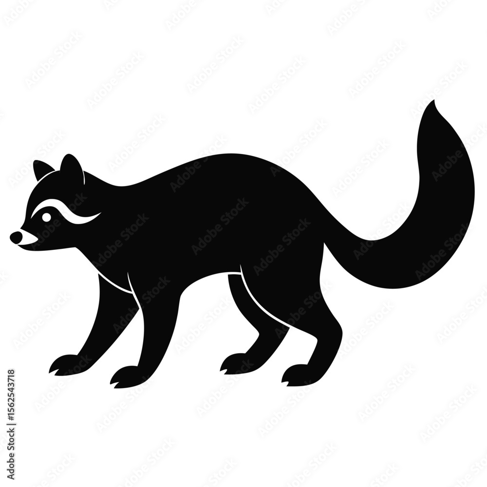 Fototapeta premium Raccoon Silhouette Black and White Animal Illustration