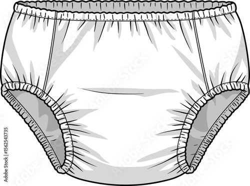 Elastic waist shorts cad drawing flat vector illustration, drawstring tie, stitched seams, front and back views, casual fashion garment sketch