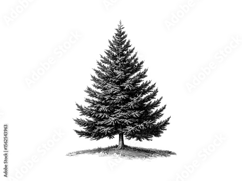 Vintage engraving of spruce branches, hand-drawn botanical art, evergreen tree sketch, retro woodland decor, nature print, eco-friendly wall art, black and white old engraving style