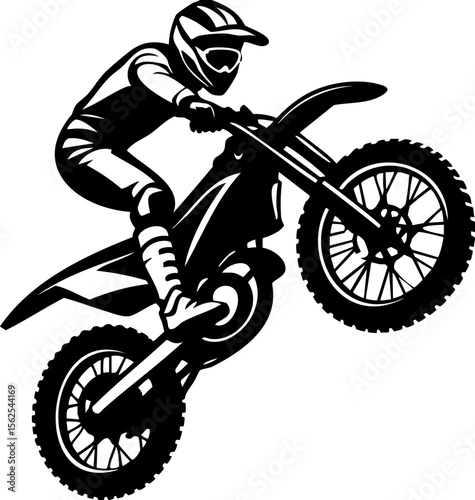 Silhouette of motocross rider performing jump on dirt bike, showcasing dynamic movement