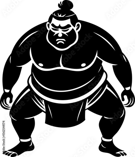 Sumo wrestler illustration in traditional stance, showcasing strength and focus