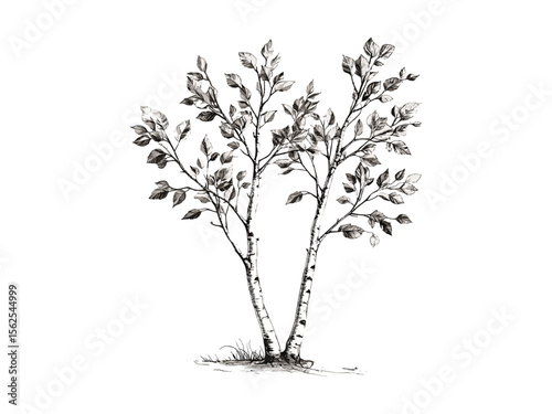 Hand-drawn vintage Sweet Birch Tree engraving, woodland branches, old engraving style, eco-friendly nature print, retro tree decor, botanical sketch, rustic forest art