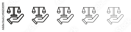 Justice scales in Hand icon logo set concept stock vector illustration.