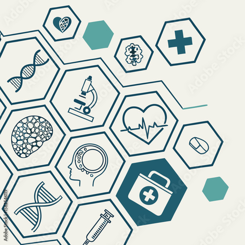 Medical network healthcare system science and technology icons
