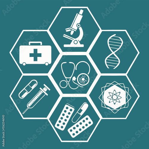 Medical science healthcare technology research graphic microscope dna icons
