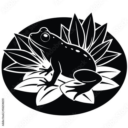 Frog Silhouette Vector – Peaceful Black Lily Pad Scene on White Background