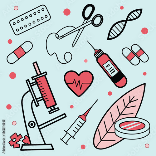 Medical science illustration healthcare tools and dna