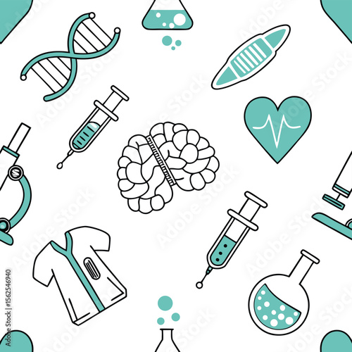 Medical science seamless pattern healthcare research technology icons