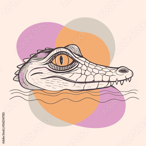 Adobe Illustrator Artworkthe crocodile’s eye and part of the snout emerging from water, simple and mysterious design in black on white