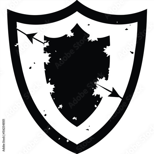 Abstract shield with arrows grunge style design symbol of protection or security