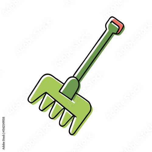 Playful garden rake icon for gardening and landscaping in hand drawn style