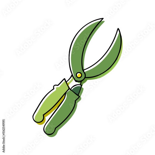 Vibrant hand drawn style pruning shears icon for gardening tools design and landscaping projects