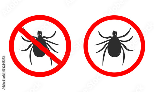 tick danger. Ticks control. Signs indicating prohibition of ticks in a health and safety awareness campaign