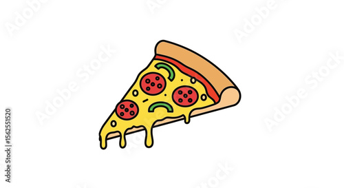 Vector delicious pizza slice with pepperoni and green peppers vector illustration for food lovers and pizza fans