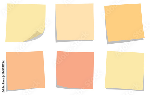 Flat Minimal Vector Illustration of Warm Tone Sticky Notes in Yellow and Orange Shades for Office and School Use