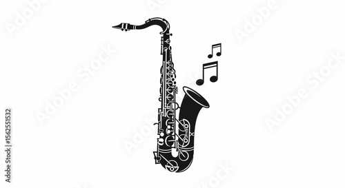 Vector saxophone musical instrument vector illustration for jazz music lovers and musicians with notes design