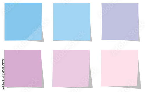 Flat Minimal Vector Illustration of Pastel Sticky Notes in Blue and Pink Colors with Folded Corners for Office Use