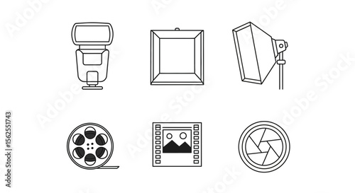 Vector photography equipment icons set vector design for professional photographer studio and film production 100mm