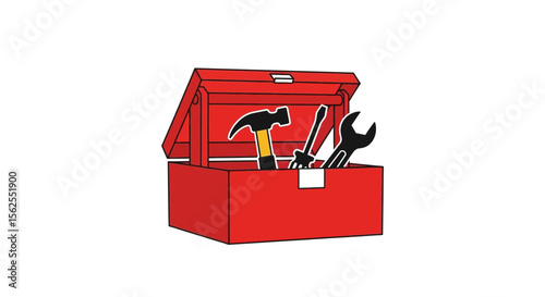 Vector red toolbox with tools vector illustration for diy home improvement and repair projects and construction work