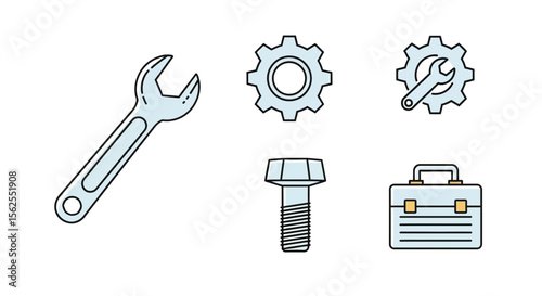 Vector handyman tools vector set wrench gear bolt toolbox repair equipment maintenance service mechanic construction