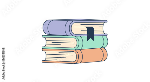 Vector stack of books illustration for education and reading concept with bookmark for knowledge and learning material
