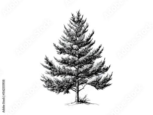 Vintage hand-drawn botanical art, Western Red Cedar engraving, cedar branches, evergreen tree, retro woodland sketch, eco-friendly nature print, old engraving style, rustic wall decor