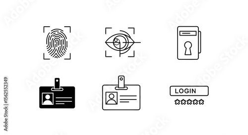 Vector security access control system with fingerprint scan iris recognition id card and password login vector design