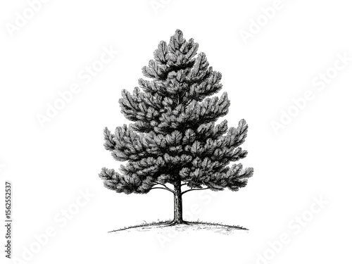 Hand-drawn vintage botanical illustration, white pine needles, engraving of white pine tree, retro tree decor, evergreen woodland art, eco-friendly print, black sketch, nature art,