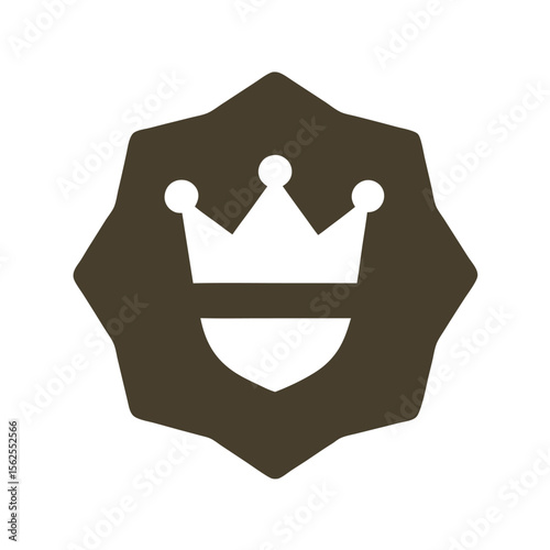 Elegant emblem featuring a crown and shield in a minimalist and monochromatic style