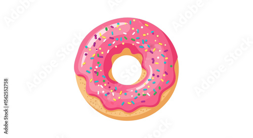 Vector delicious pink donut with sprinkles vector illustration, bakery sweet treat, glazed doughnut dessert icon design
