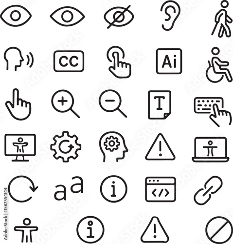 Collection of accessibility icons representing various disabilities and assistive technologies for inclusive design and digital access