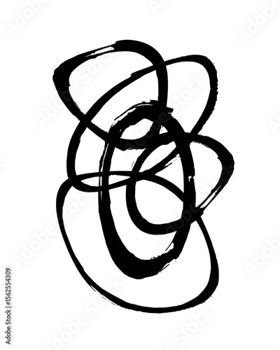 Minimilist abstract ink drawing featuring a series of overlapping loops and curves creating a dynamic composition vector