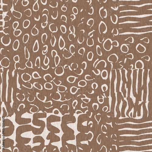 Calm scribble shape minimal shape seamless pattern. Gender neutral baby nursery natural brown linen decor background. Scandi style sketch doodle wallpaper in decorative kid fashion swatch. 