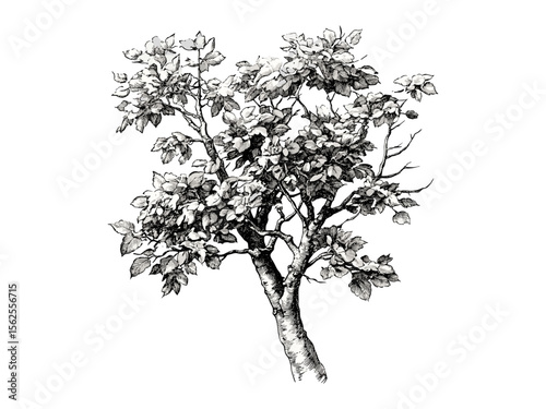 Engraving style tree illustration, Sycamore branches, forest decor, vintage hand-drawn sketch, autumn wood, old nature print, rustic tree wall art, woodland botanical art, retro forest sketch