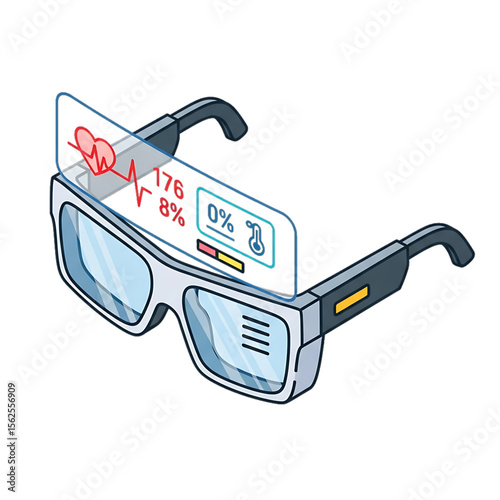 Augmented reality glasses showing health stats overlay.