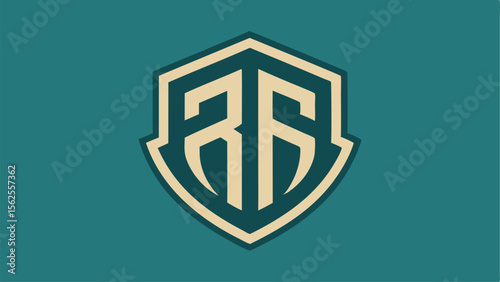 Modern initials rf lettering with shield shape design element on transparency