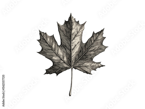 Vintage hand-drawn botanical engraving of maple leaf, autumn decor, floral sketch, eco-friendly art, old engraving style, nature tree, woodland print, seasonal foliage design, rustic charm