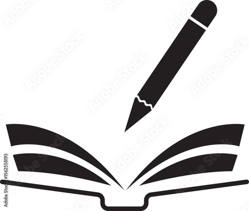 Open Book with Pencil Icon Education, Learning, and Writing Symbol